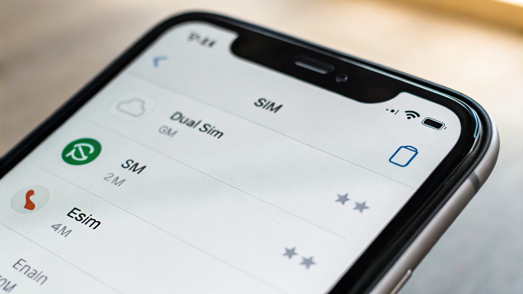Экран смартфона с настройками двух SIM-карт и eSIM