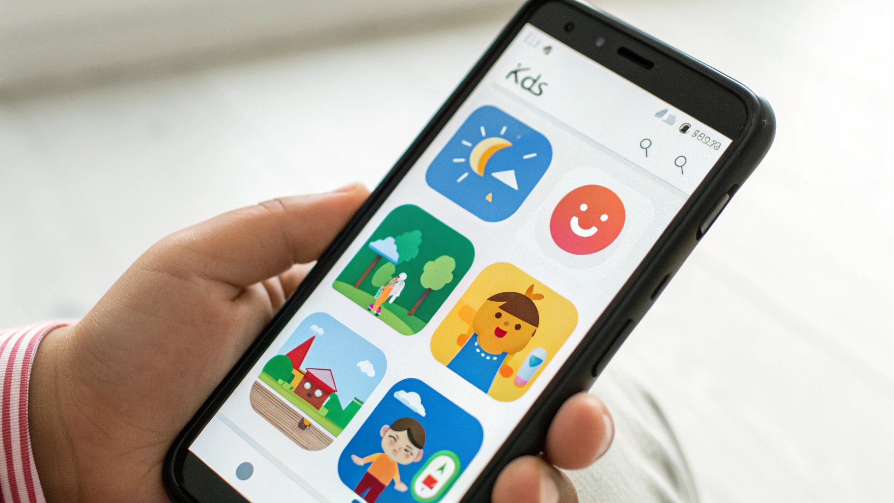 Экран Android‑смартфона с включённым детским режимом и крупными иконками