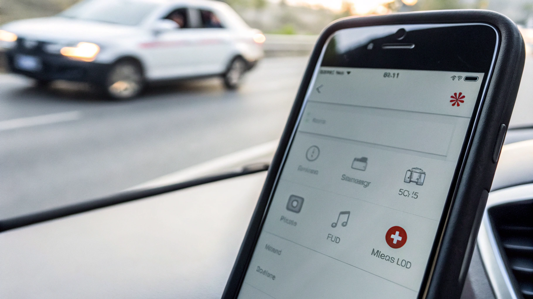 Экран смартфона с настройками экстренного вызова и медкарты в машине