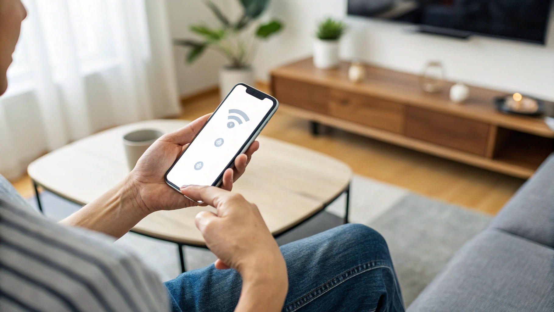 Пользователь выбирает домашнюю сеть 5 или 6 ГГц в настройках смартфона