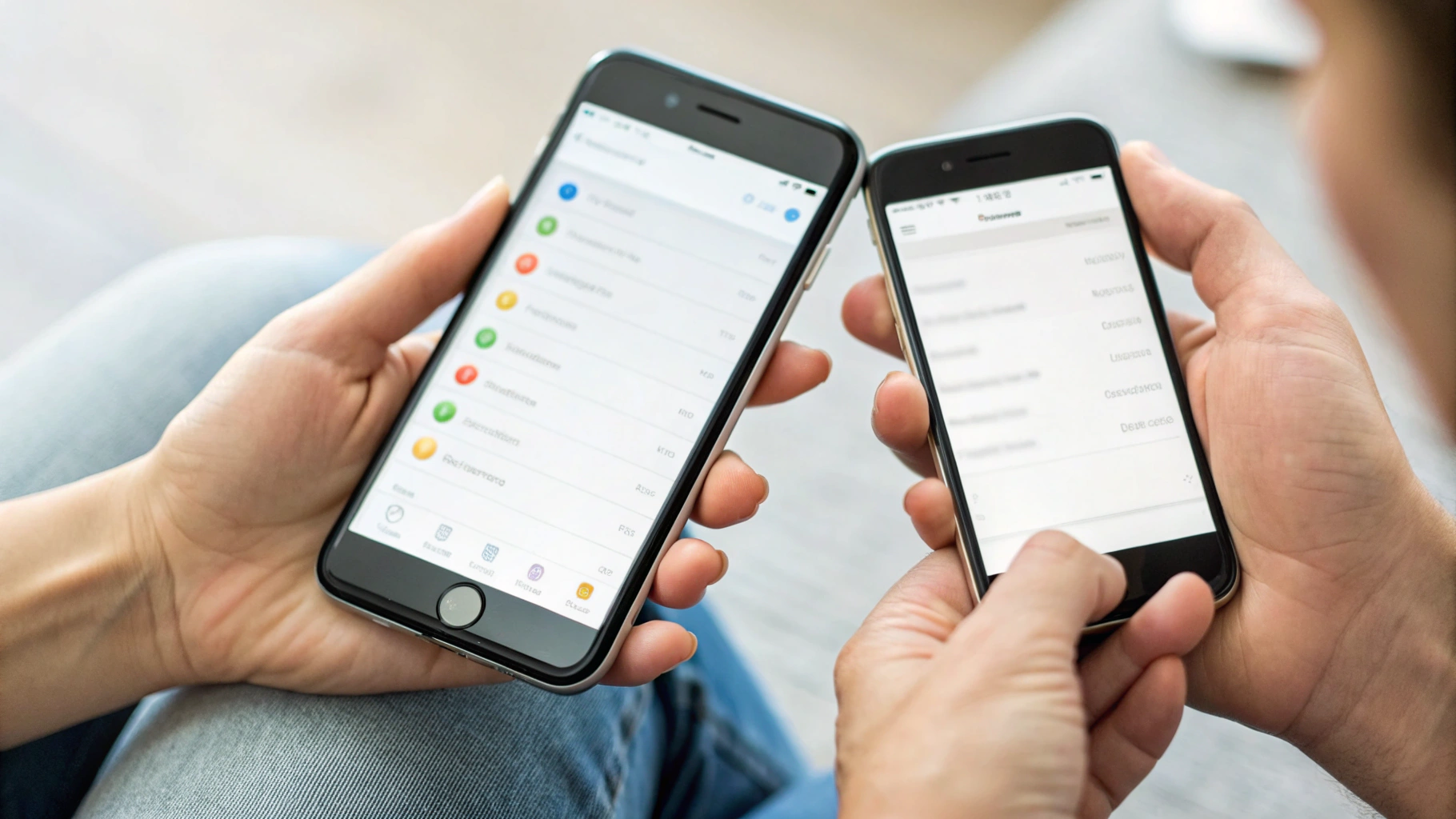 Смартфоны iPhone и Android с общим семейным списком задач на экране