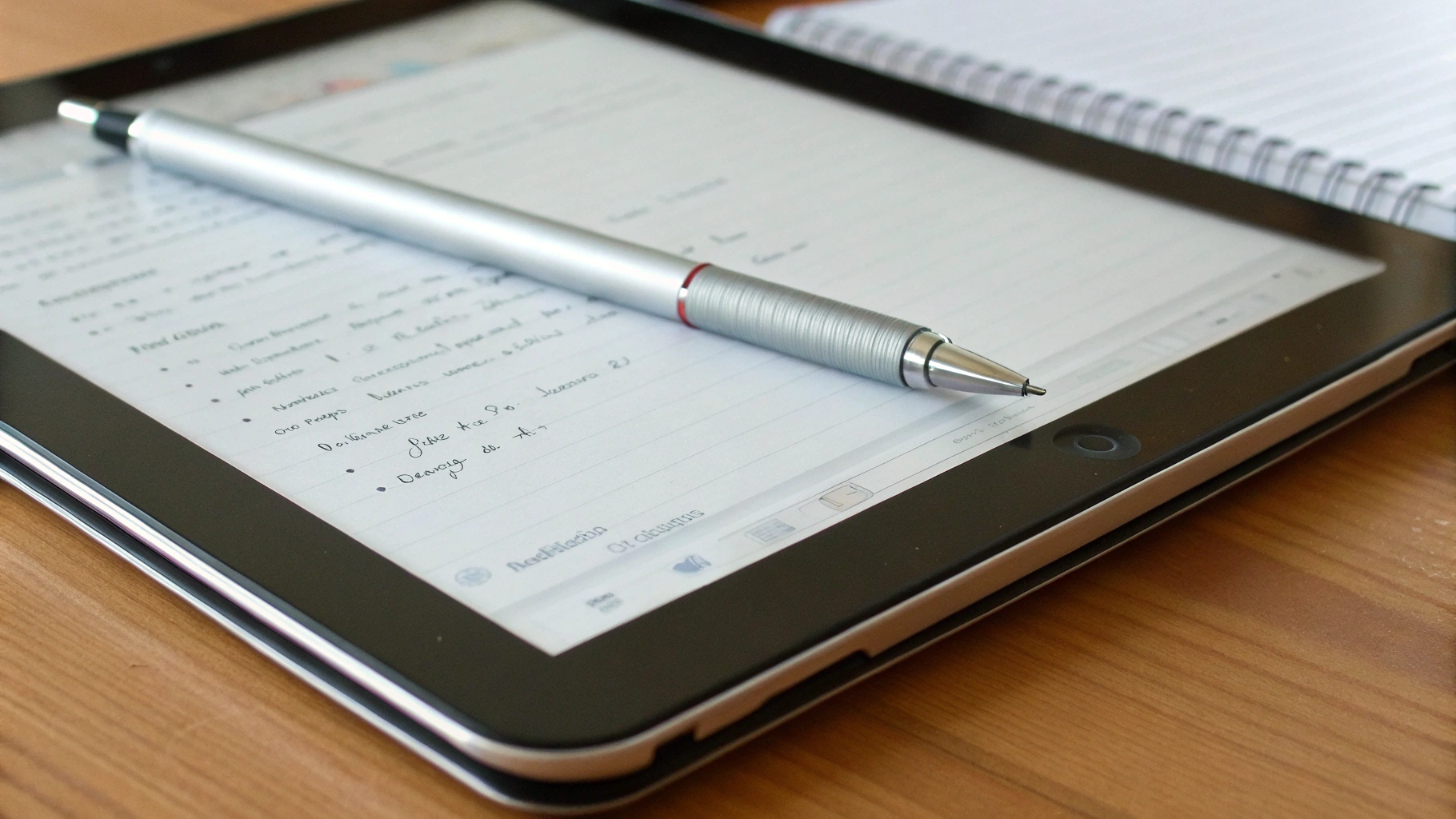 Планшет со стилусом и рукописными конспектами для подготовки к экзаменам