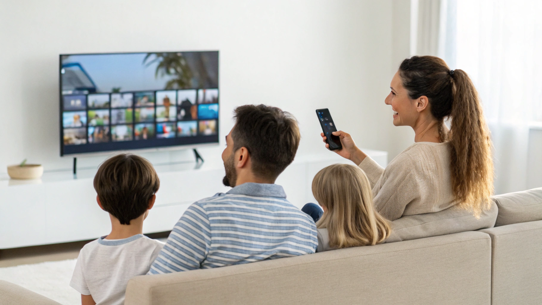 Семья выводит семейные фото с смартфона Xiaomi на телевизор через HyperOS