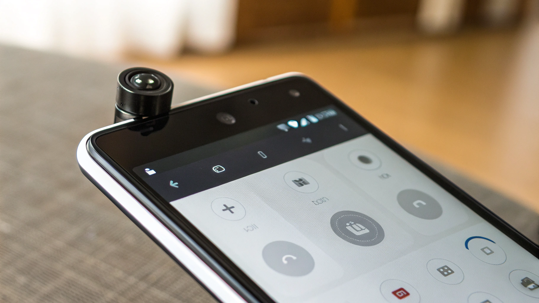 Крупный план смартфона с ИК-портом и открытым приложением-пультом