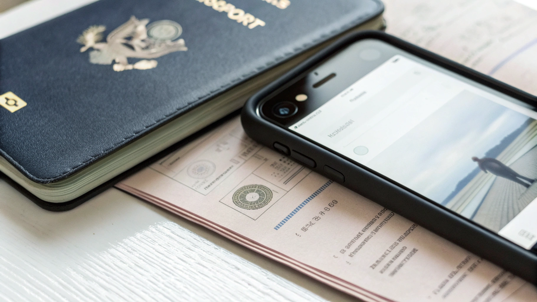 Смартфон сканирует паспорт и документ, на экране видна рамка сканера