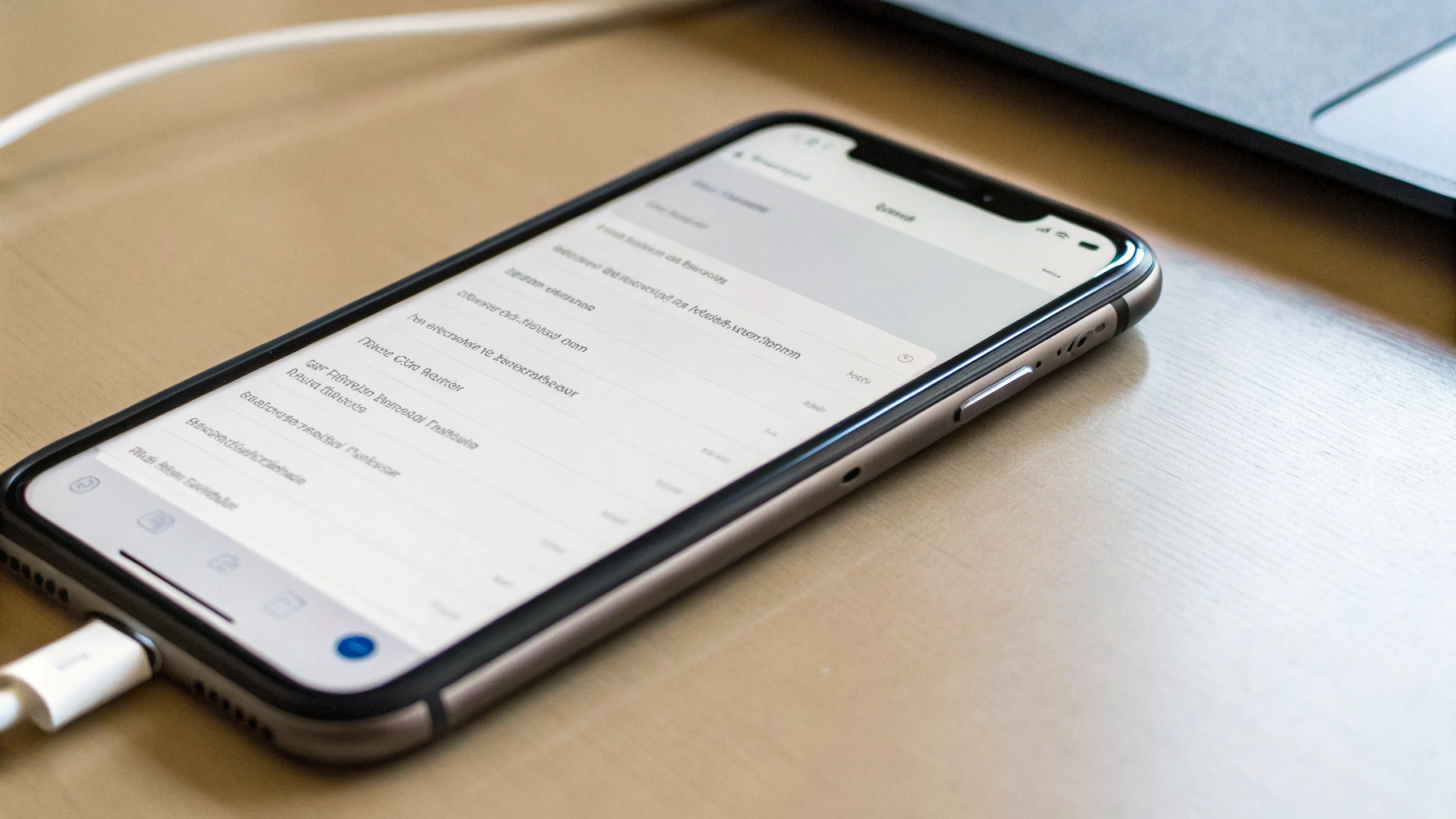 Пользователь проверяет обновления и состояние батареи на экране подержанного смартфона