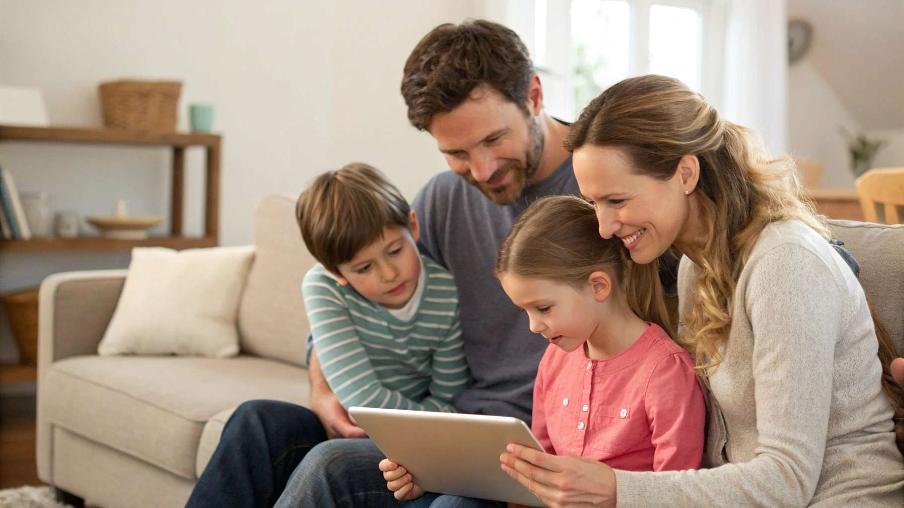 Родитель с ребёнком смотрят статистику использования Android-планета