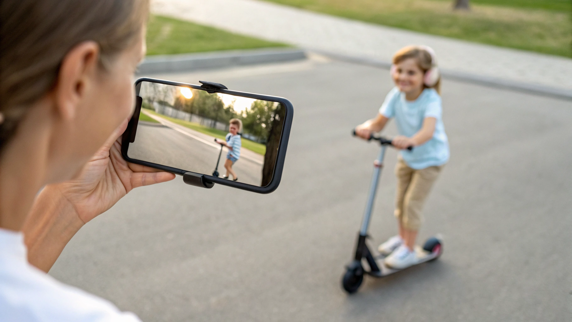 Съёмка стабилизированного видео на флагманский смартфон во время катания ребёнка