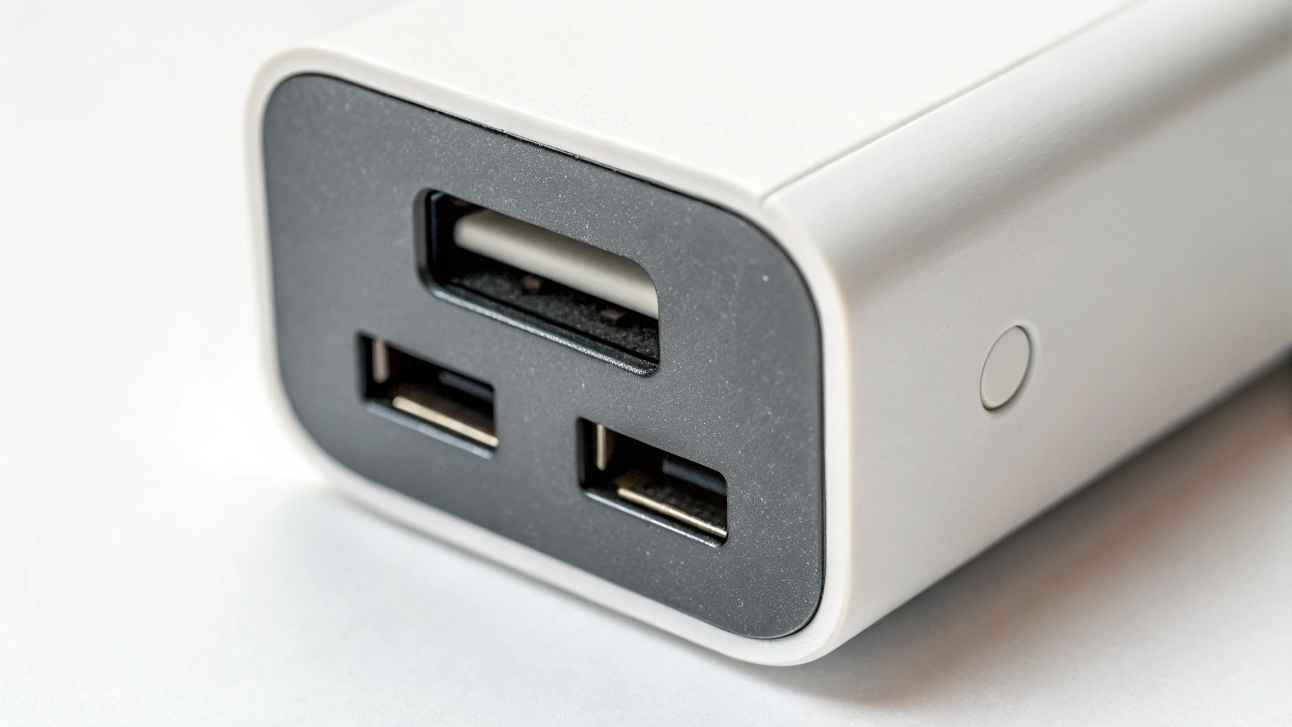 Крупный план USB‑C зарядного блока с пометками PD и PPS на корпусе