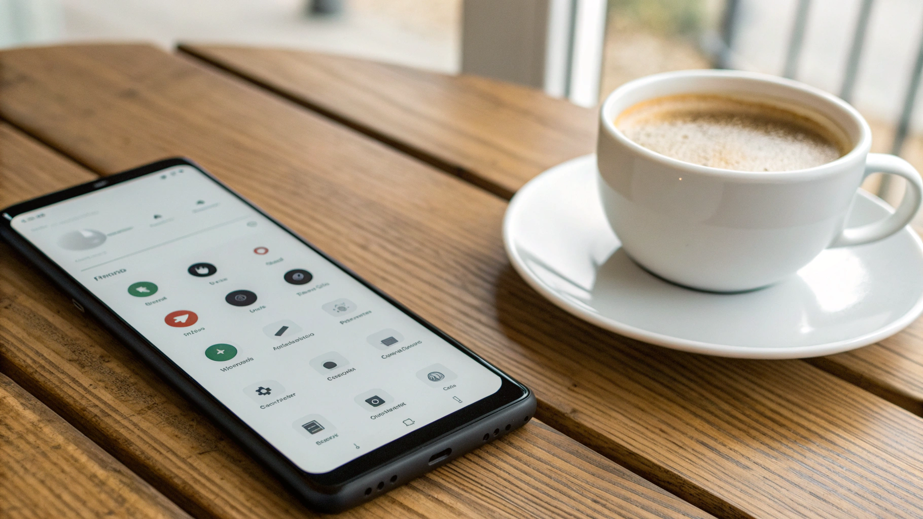 Экран Android‑смартфона с настройками батареи на столе