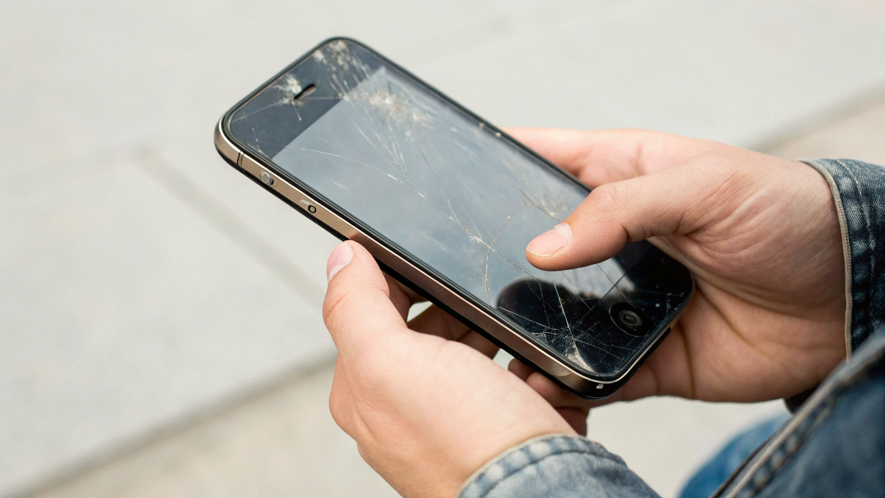 Смартфон спустя несколько лет использования с защитным стеклом и чехлом