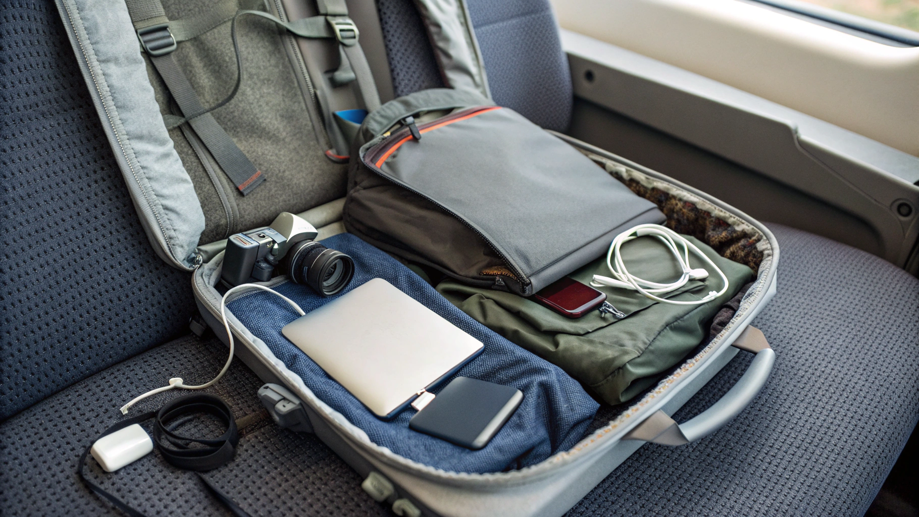 Рюкзак с компактным ноутбуком, зарядкой и аксессуарами для поездок