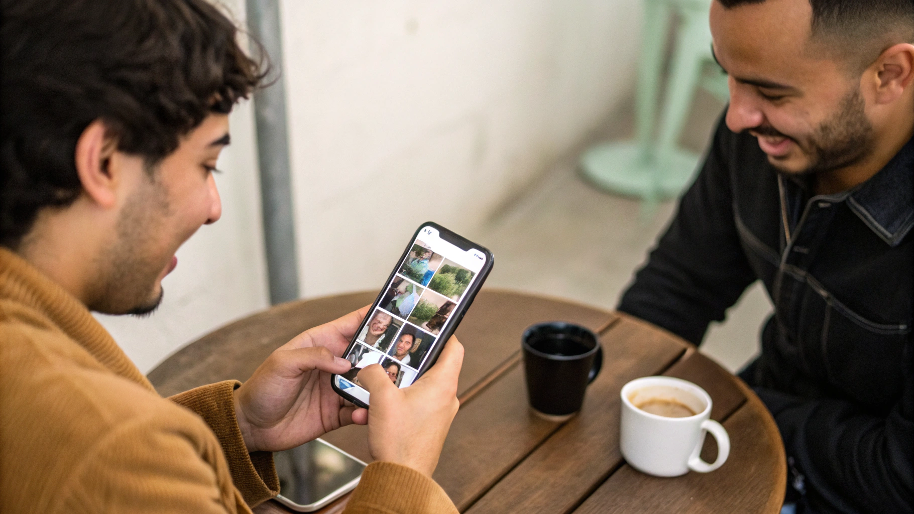 Сравнение галерей фото на iPhone и Android за столом