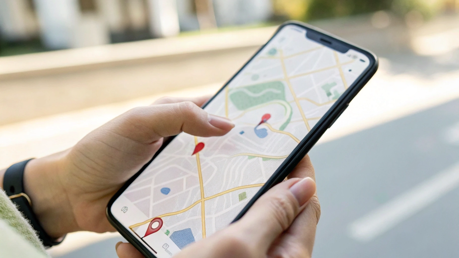 Смартфон с картой и включенной функцией поиска устройства
