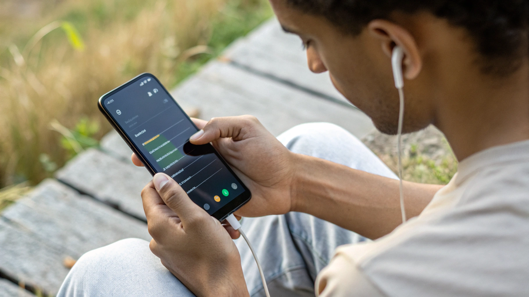 Пользователь меняет настройки батареи и производительности на Android-смартфоне