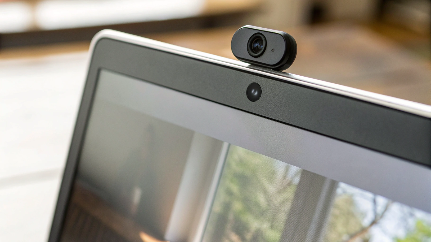 Крупный план рамки ноутбука со встроенной веб-камерой наверху во время видеозвонка