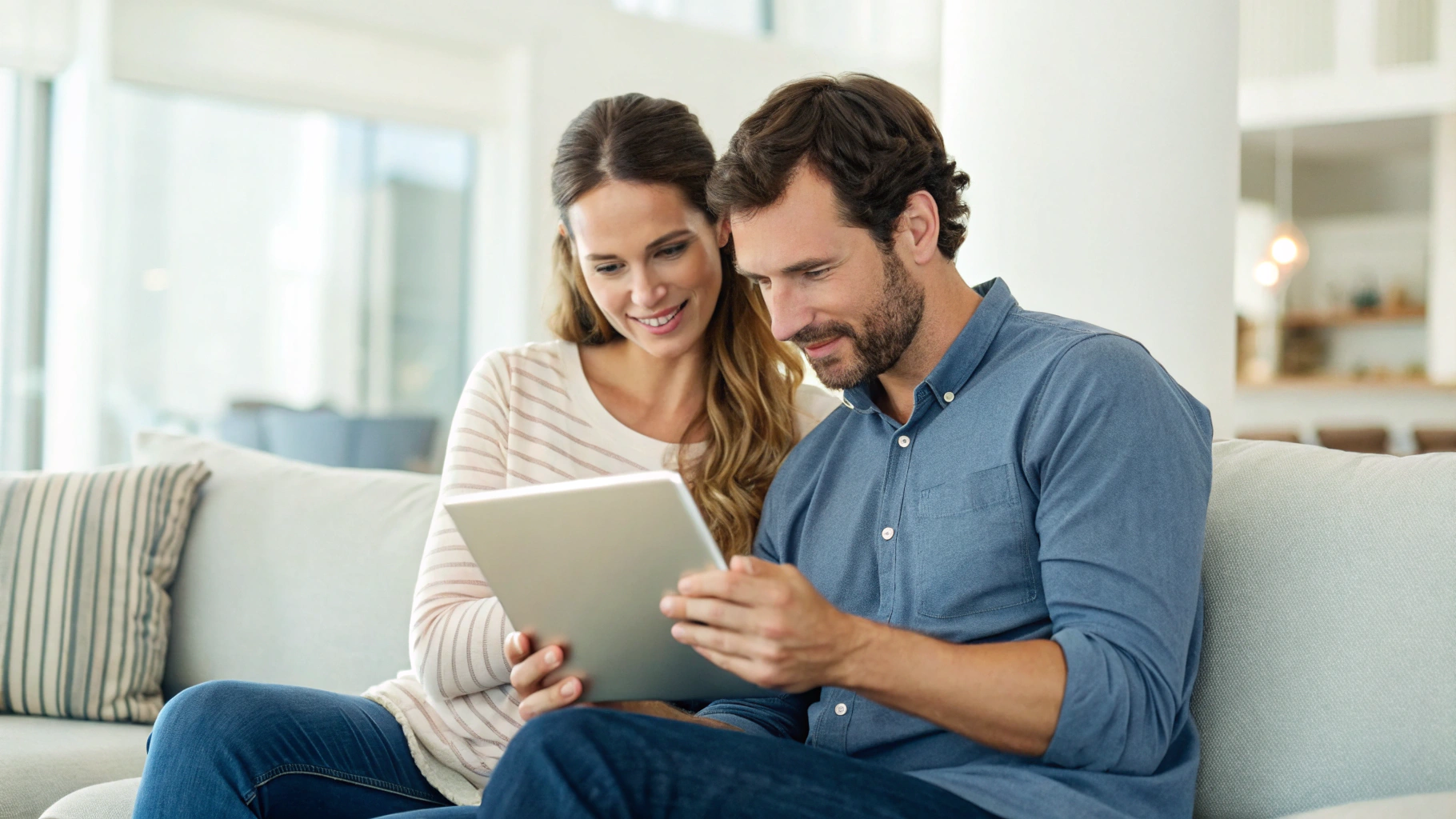 Пара настраивает уведомления и безопасность на общем семейном планшете