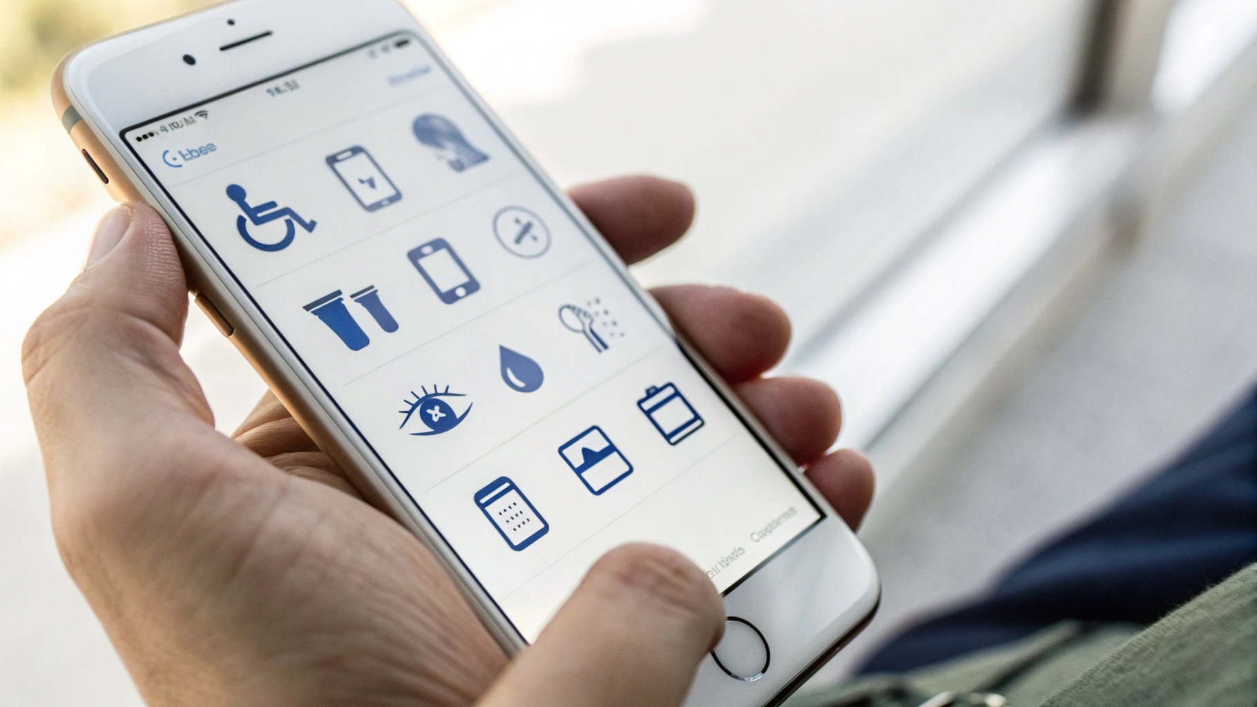 iPhone в руке с открытыми настройками крупного шрифта и иконок