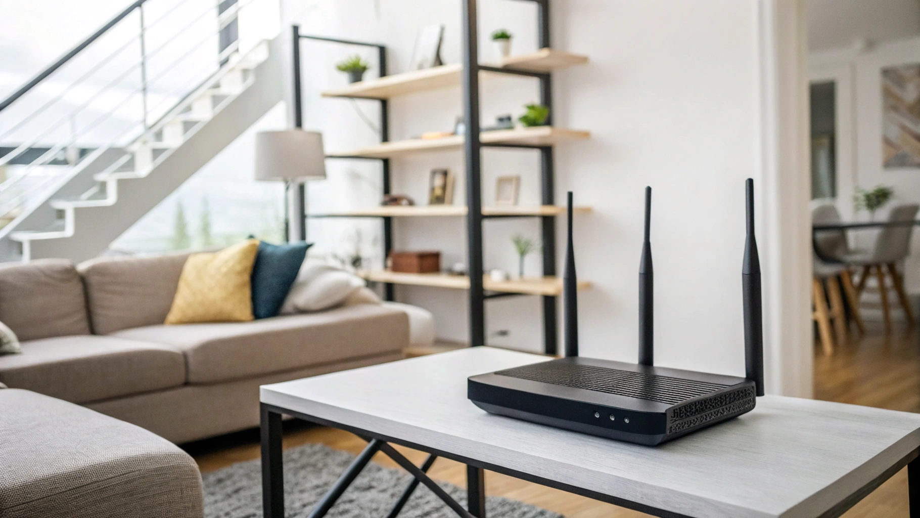 Домашний Wi‑Fi роутер удачно установлен по центру квартиры для лучшего покрытия