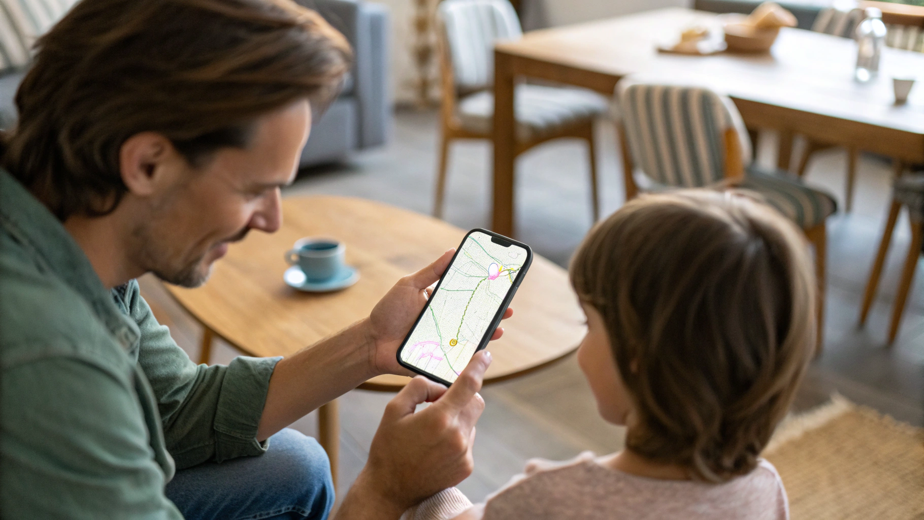 Родитель смотрит на смартфоне местоположение ребёнка на карте