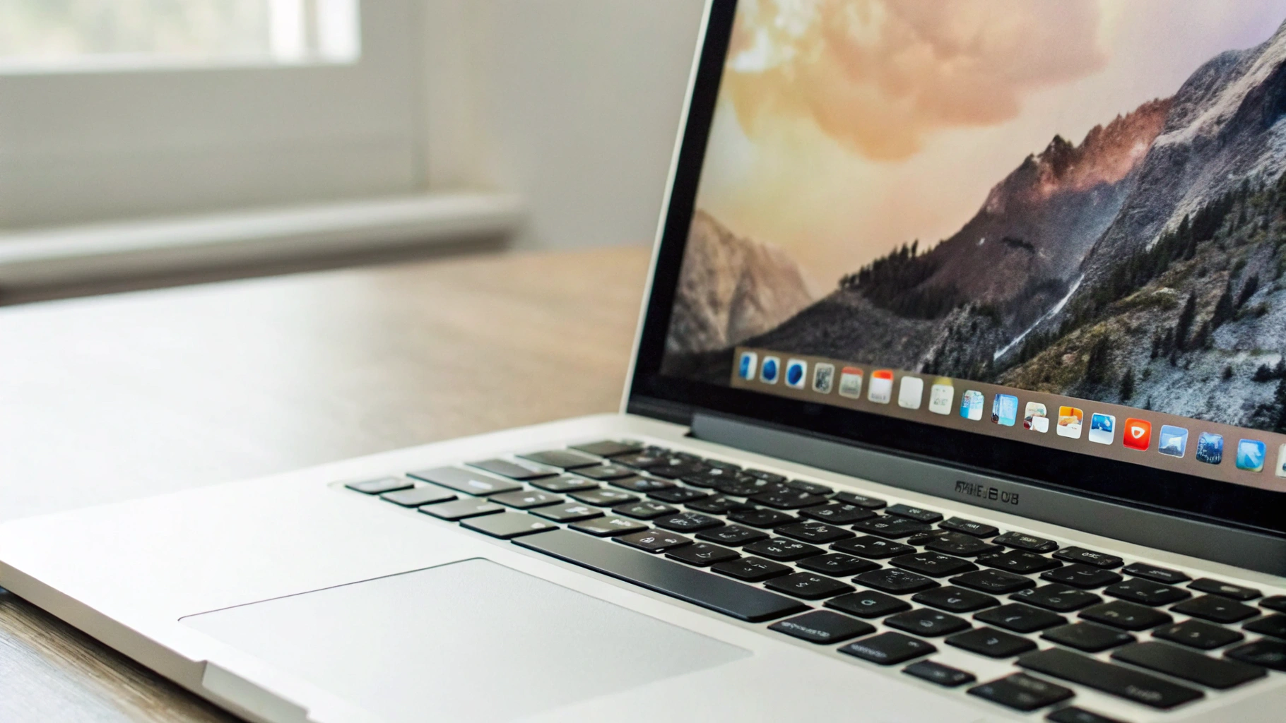 Рабочий стол MacBook с пустыми обоями и минимальным количеством иконок в Dock