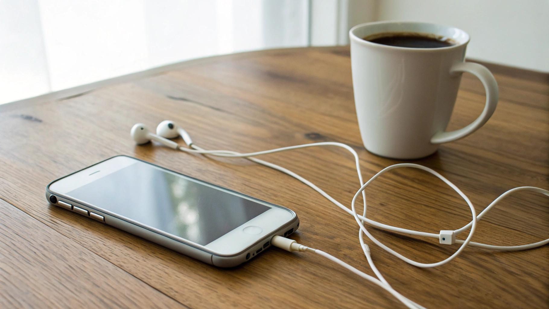 Смартфон с проводными наушниками, используемый как отдельный музыкальный плеер