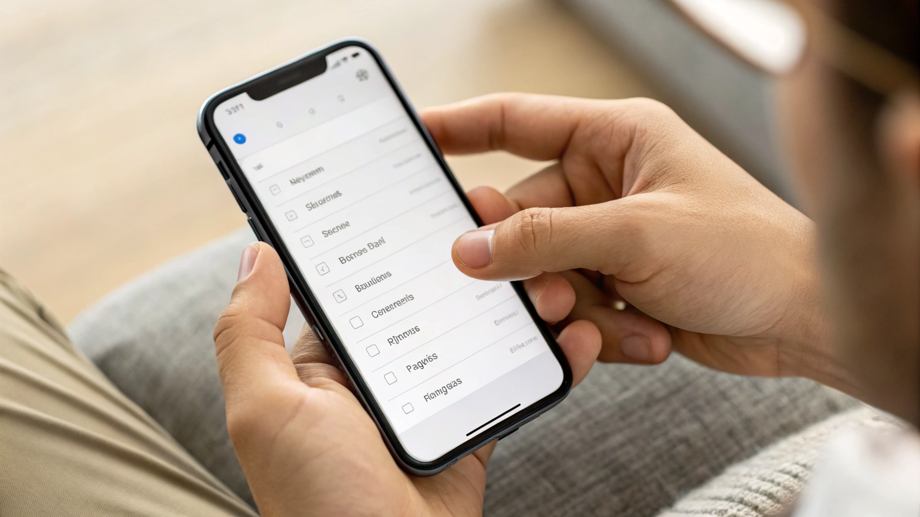 Пользователь настраивает размер шрифта и режим защиты зрения на смартфоне для чтения