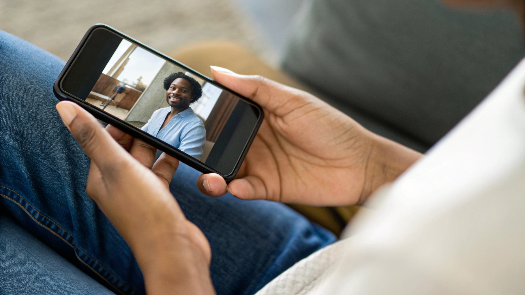 Видеозвонок в мессенджере на экране недорогого смартфона