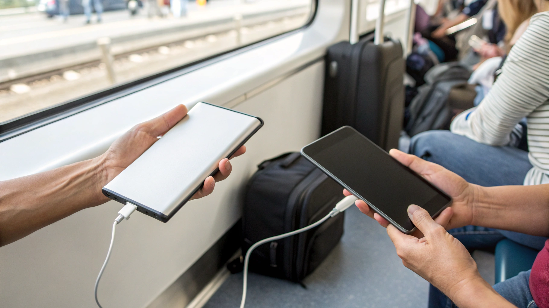 Одновременная зарядка смартфона и планшета от одного пауэрбанка в дороге