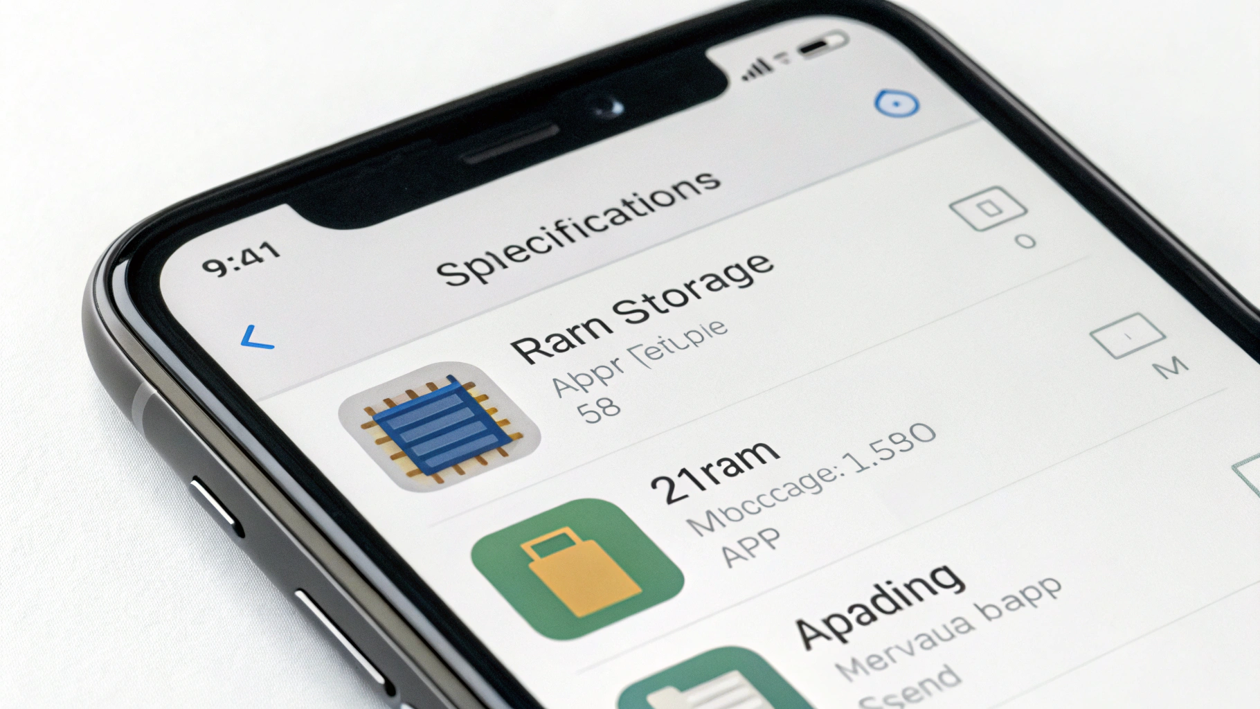 Карточка характеристик смартфона с акцентом на RAM, накопитель и UFS