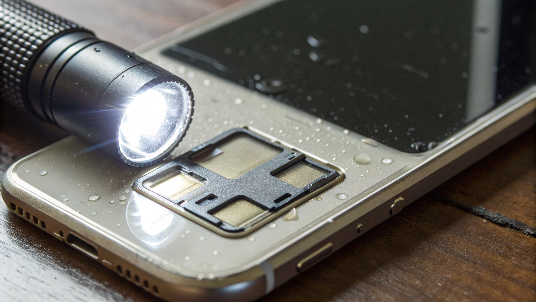 Проверка индикатора влаги в смартфоне через слот SIM с фонариком