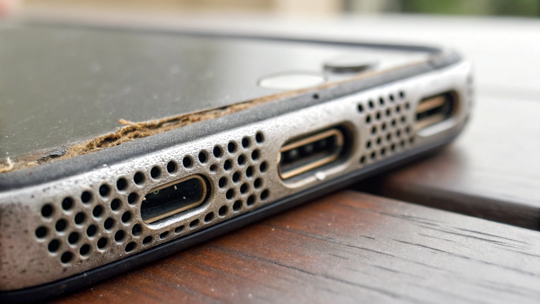 Осмотр разъёма зарядки и решётки динамика на коррозию и следы влаги