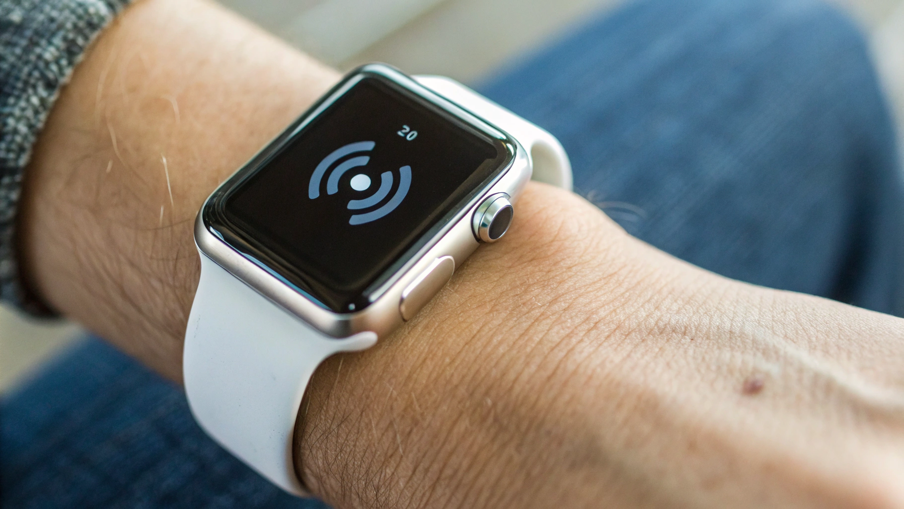 Крупный план Apple Watch с индикатором сотовой связи на экране