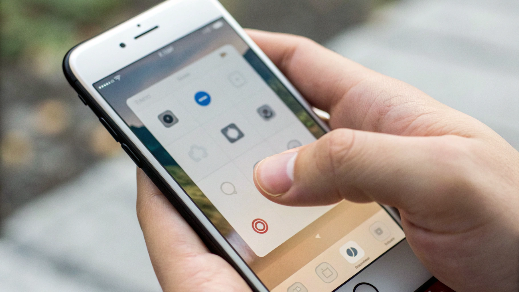 Крупный план iPhone с включённым «Дотягиванием»: верх интерфейса сдвинут вниз