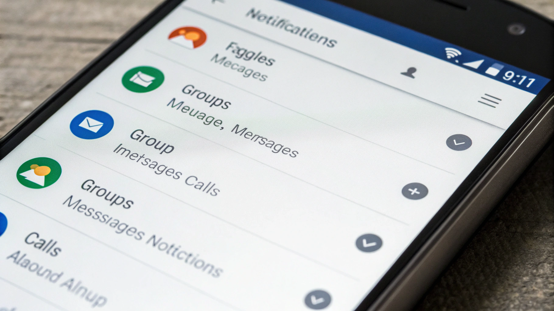 Экран Android с категориями (каналами) уведомлений для мессенджера