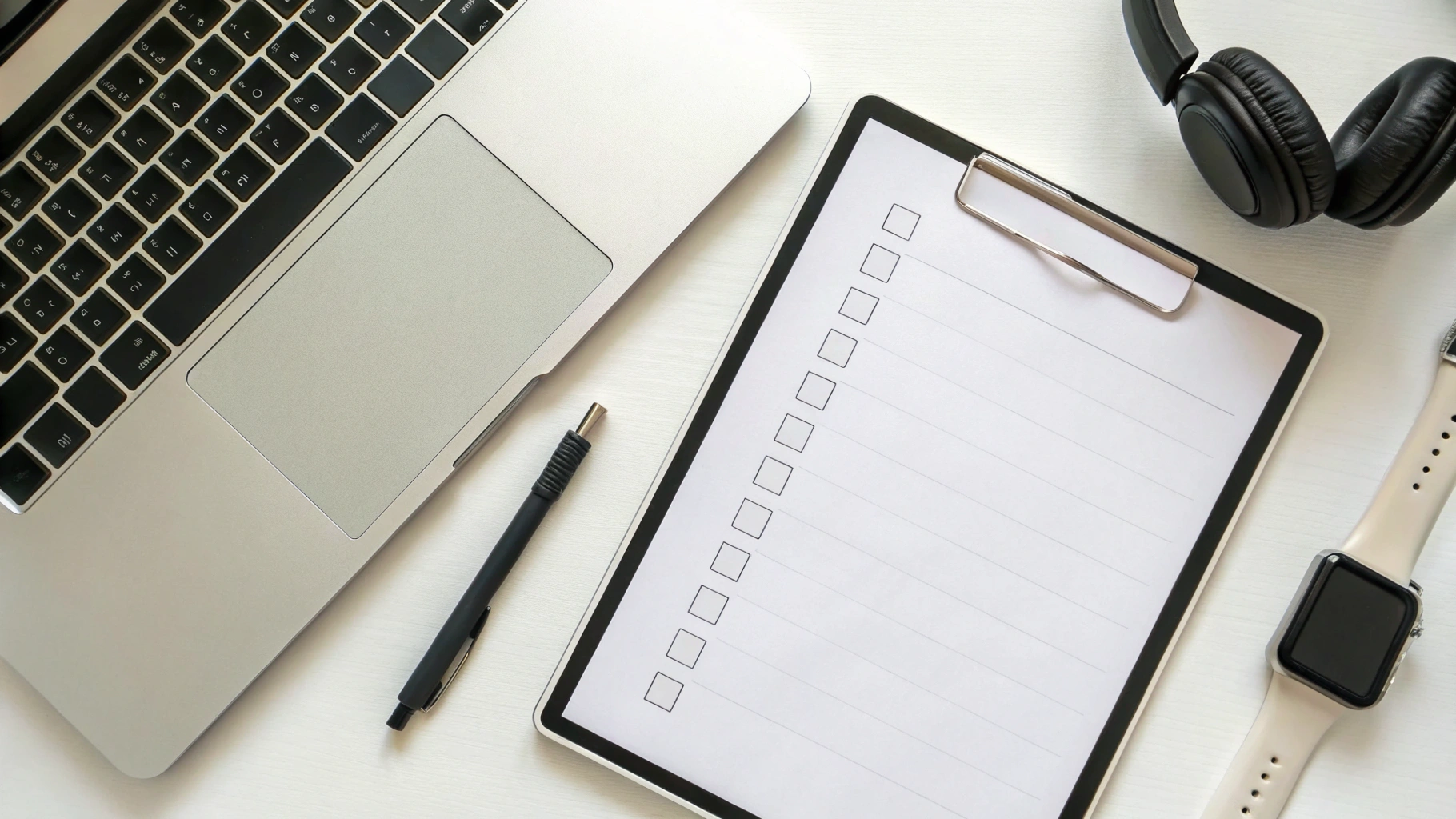 Чек-лист «ждать или покупать» рядом с MacBook, iPad, Apple Watch и AirPods