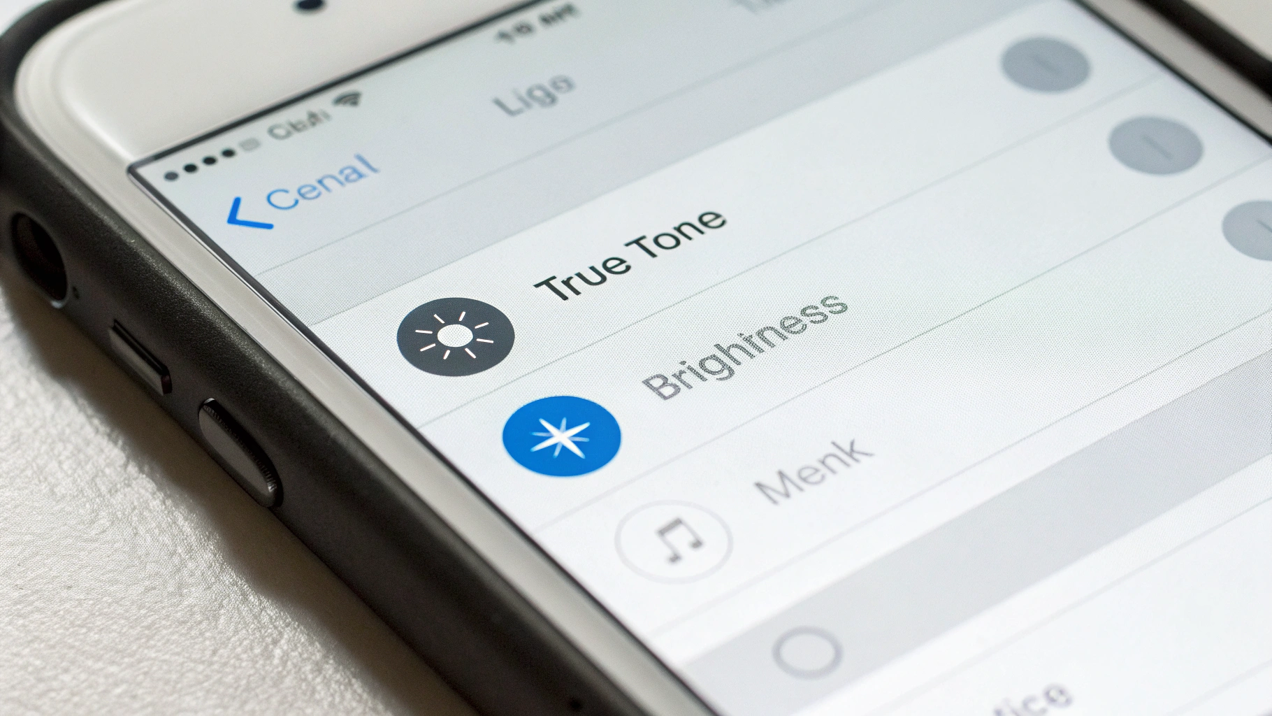 Раздел «Экран и яркость» на iPhone с переключателем True Tone