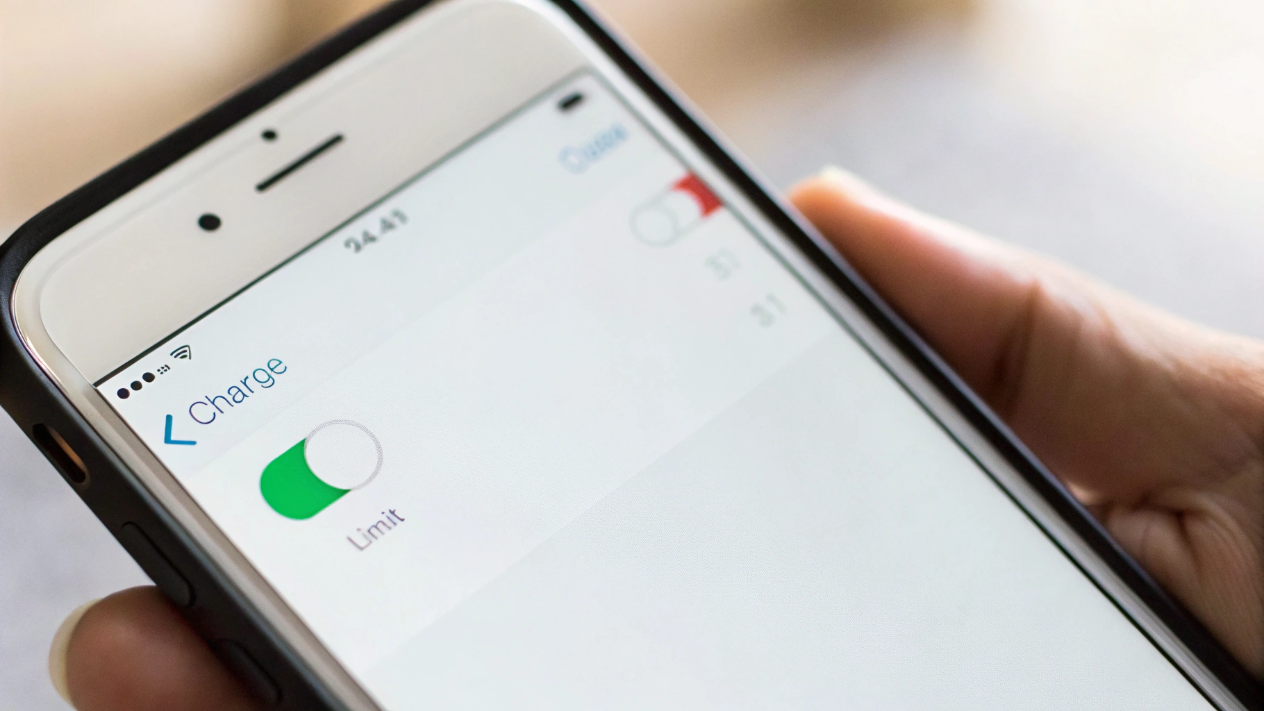 Экран настроек батареи с пунктом ограничения зарядки