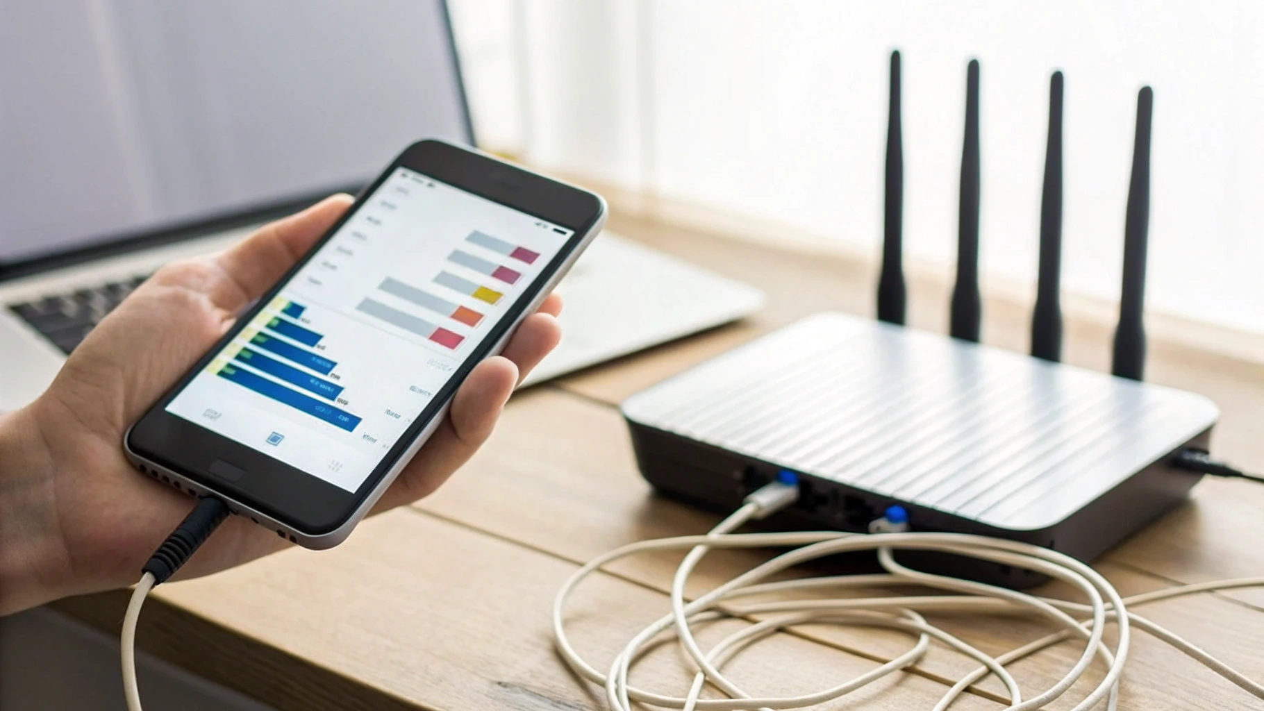 Замер скорости Wi‑Fi на смартфоне рядом с роутером