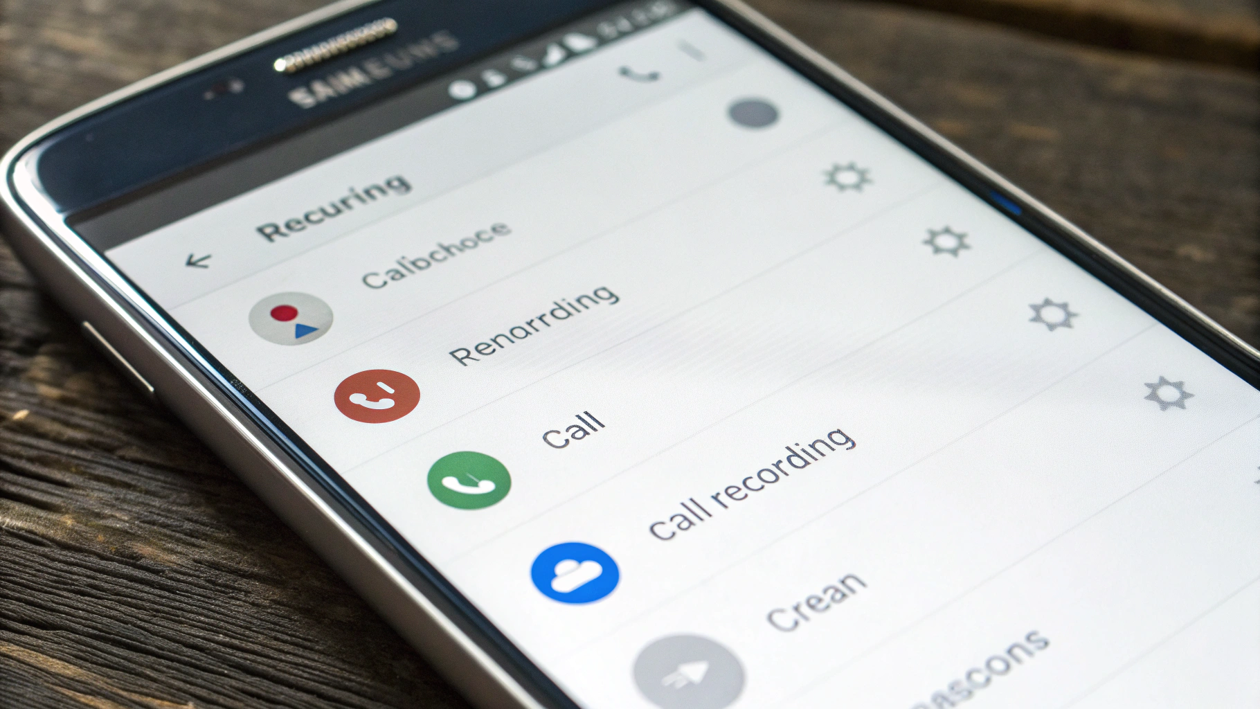 Настройки приложения «Телефон» на Samsung с разделом записи вызовов