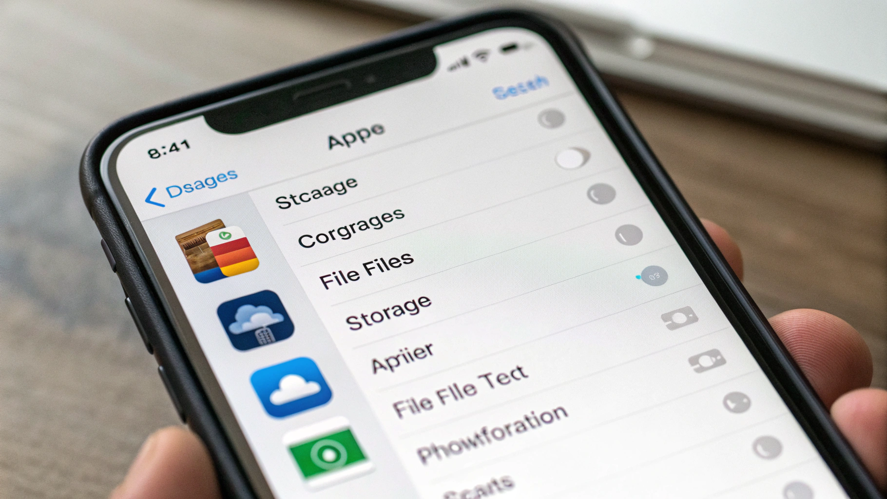Экран «Хранилище iPhone» со списком приложений и занятым местом