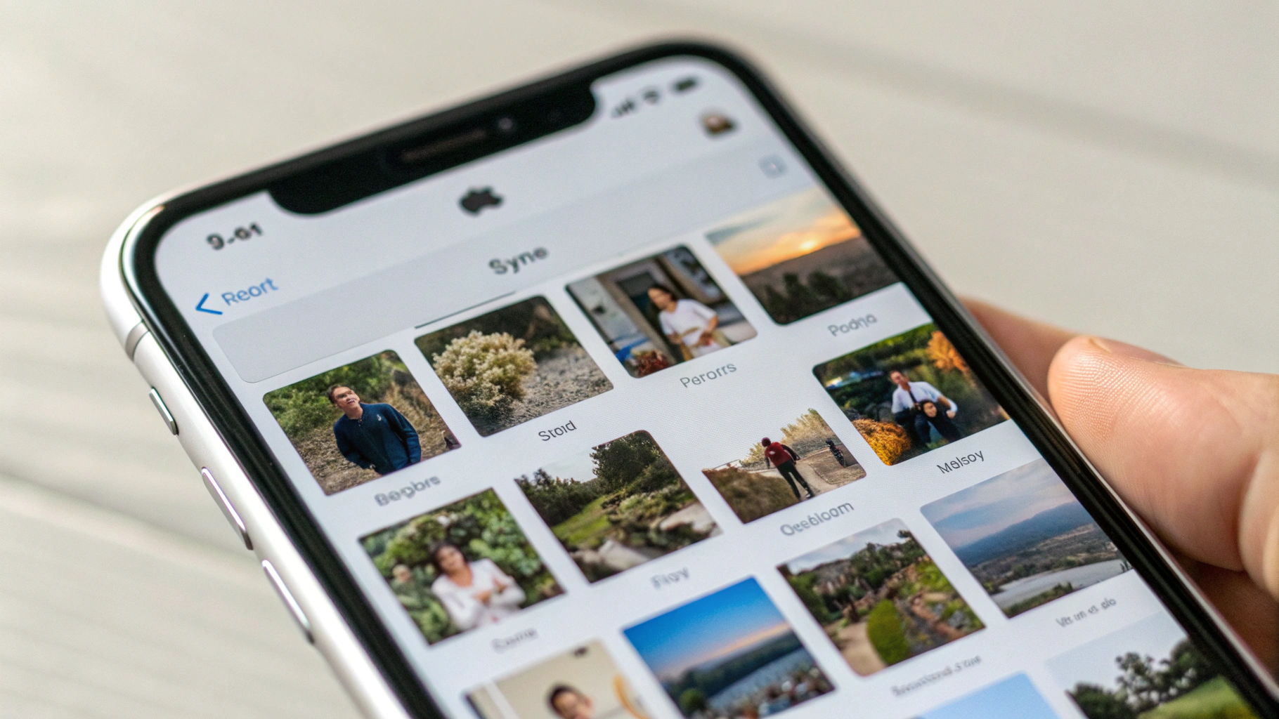 Статус синхронизации iCloud Фото внизу приложения «Фото» на iPhone