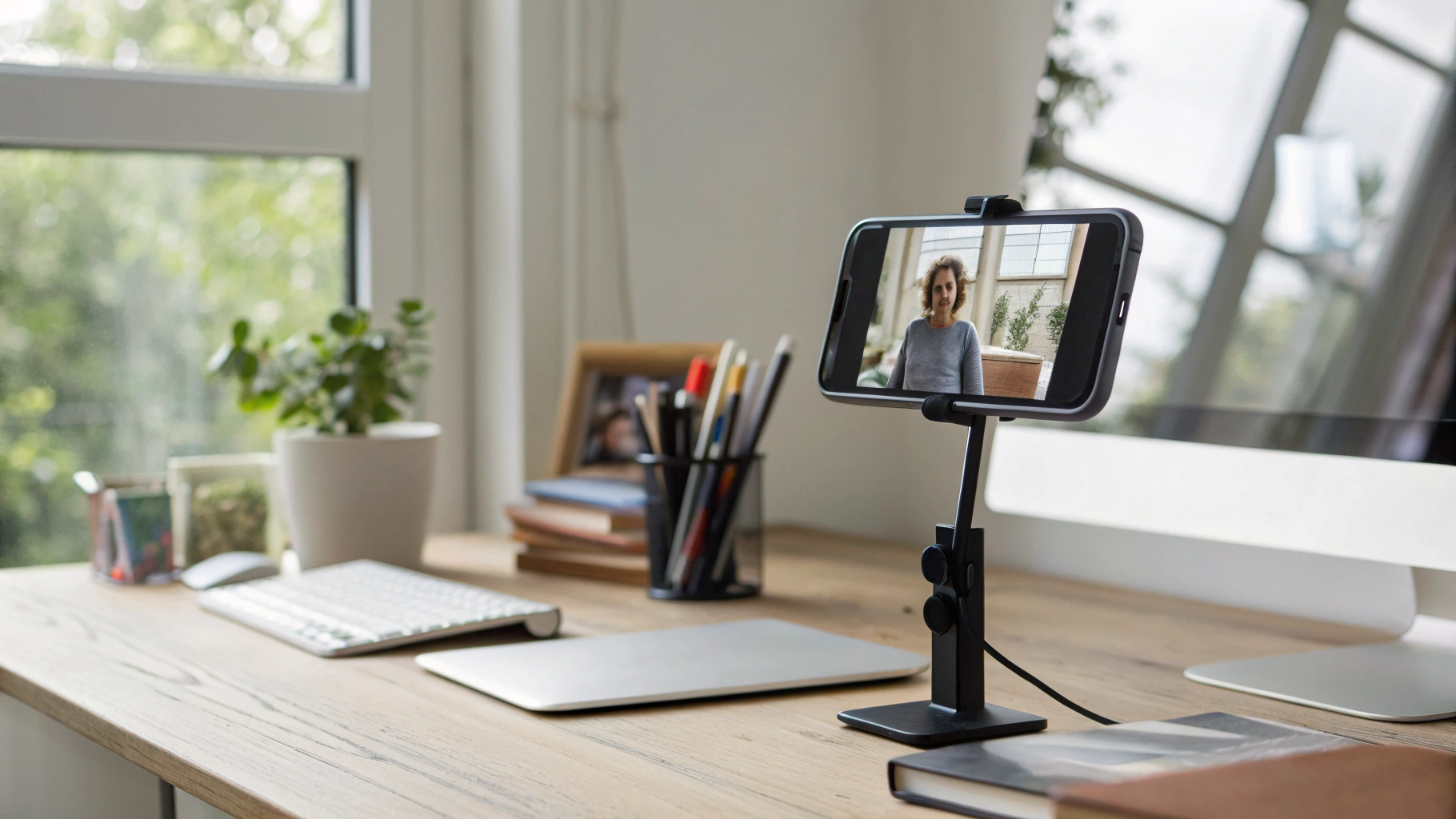 iPhone без чехла на подставке во время видеозвонка для лучшей вентиляции