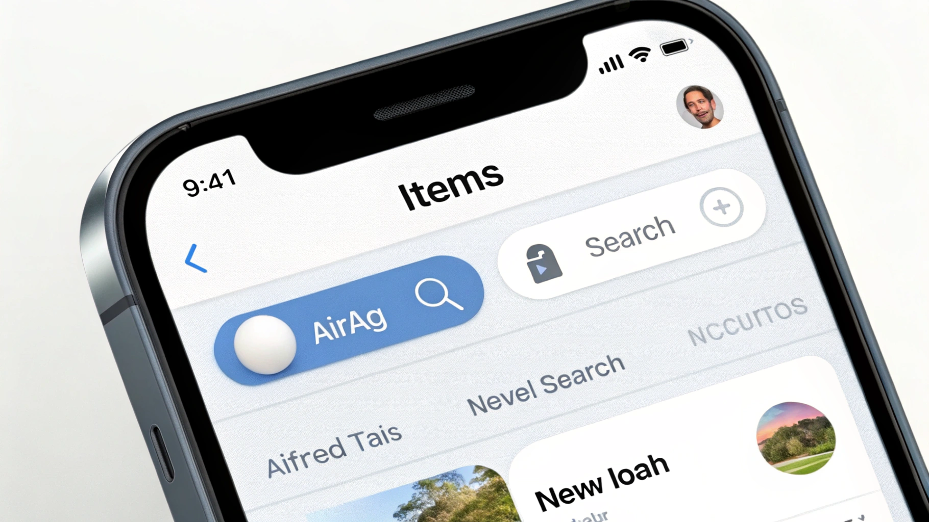 Раздел «Вещи» в «Локаторе» с AirTag и кнопкой «Найти поблизости»