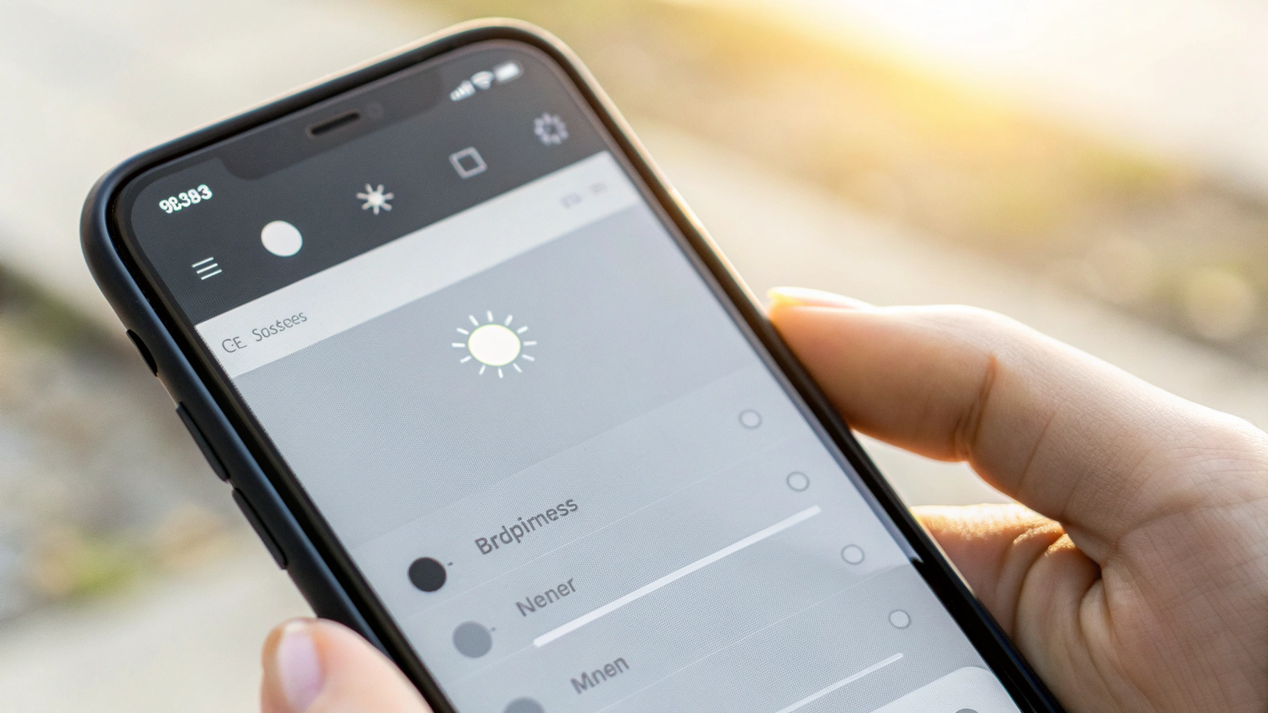 Крупный план настройки яркости экрана смартфона и читаемость при дневном свете