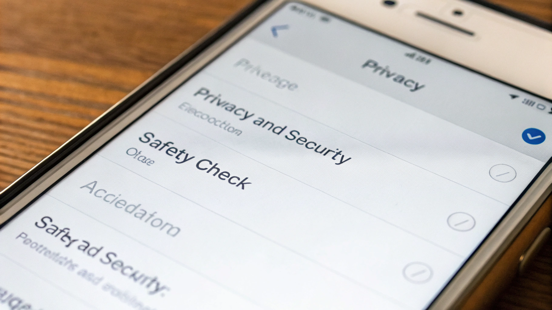 Раздел «Конфиденциальность и безопасность» в настройках iPhone с пунктом «Проверка безопасности»