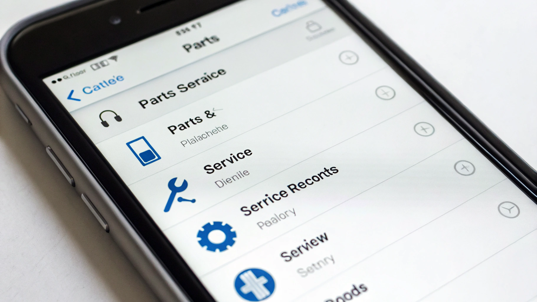 Раздел iOS «Детали и история обслуживания» на экране iPhone