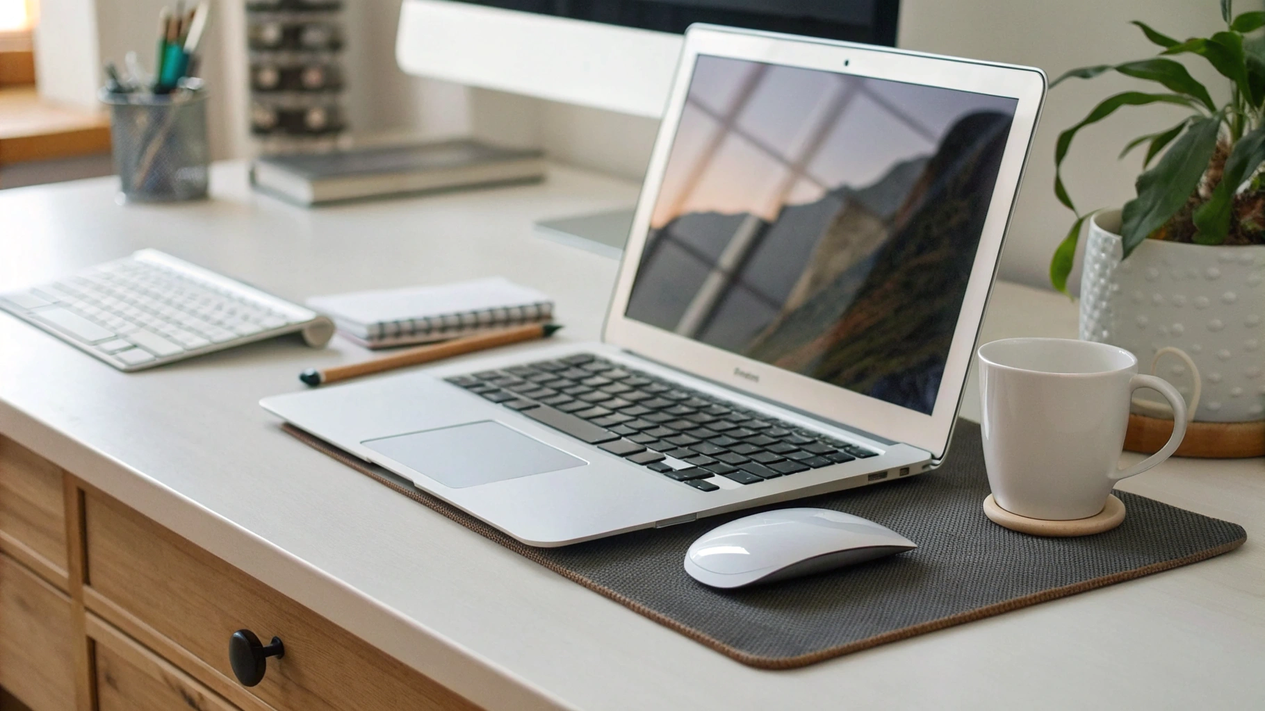 Окно Bluetooth в macOS и беспроводные мышь и клавиатура рядом для проверки подключения