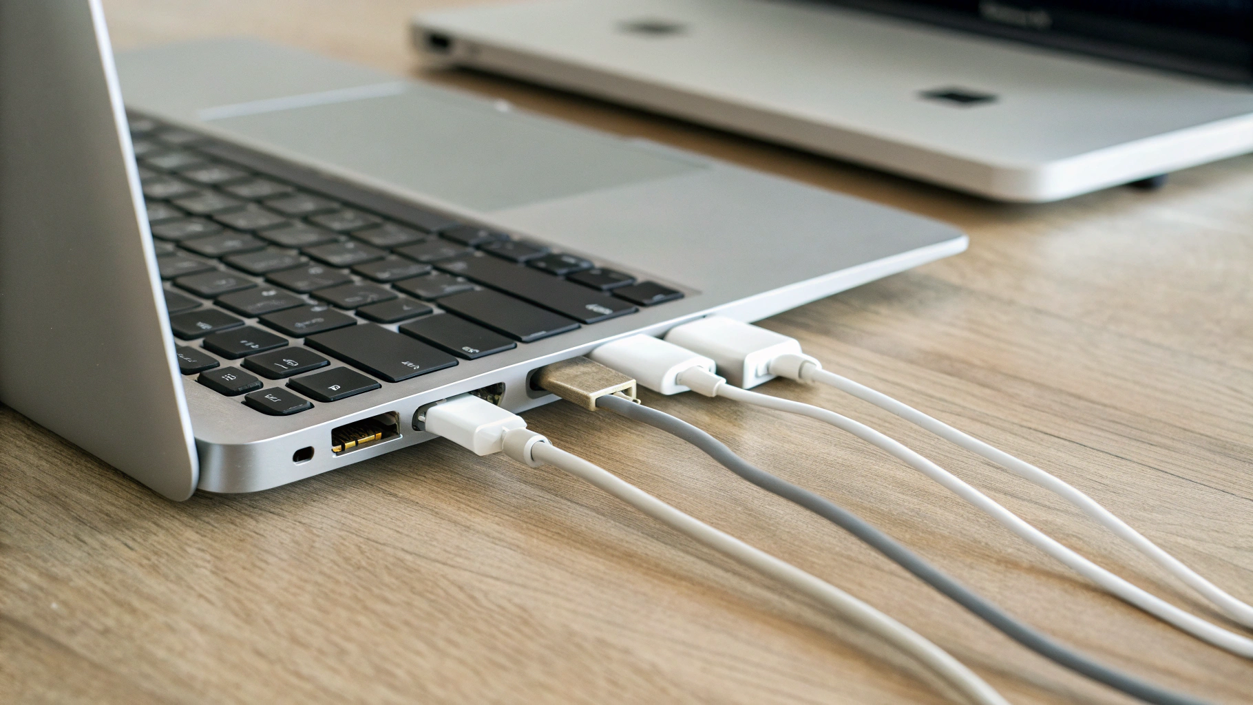 Отключение USB‑хаба от MacBook для проверки помех и стабильности Bluetooth