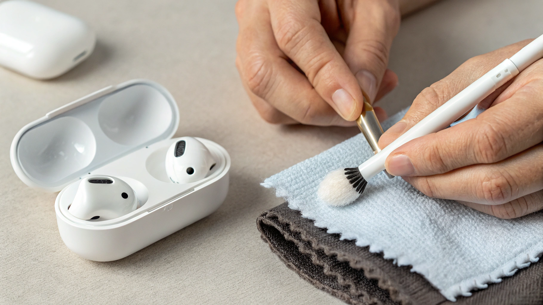 Безопасная чистка AirPods Pro: насадки и решётки микрофонов мягкой щёткой